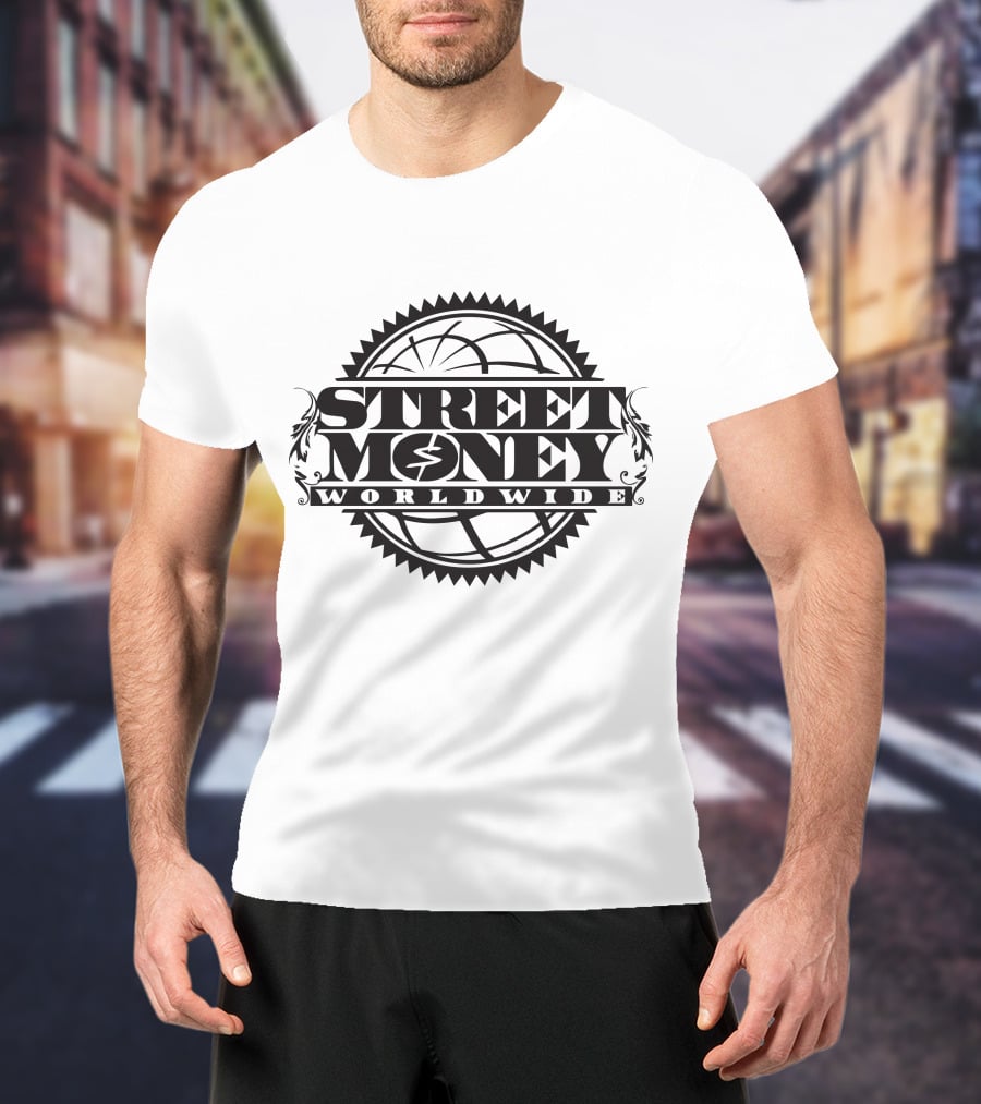 STREET MONEY WORLDWIDE Globe Emblem With Stylized Dollar T-Shirt