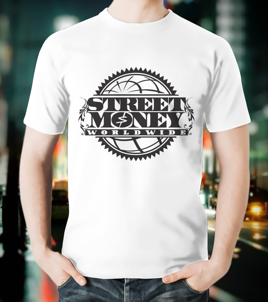 STREET MONEY WORLDWIDE Globe Emblem With Stylized Dollar T-Shirt