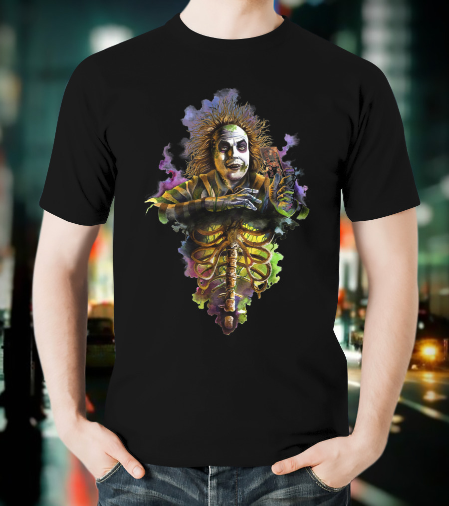 Beetlejuice Bio Exorcist Undead Ghost Character Holding Card T-Shirt