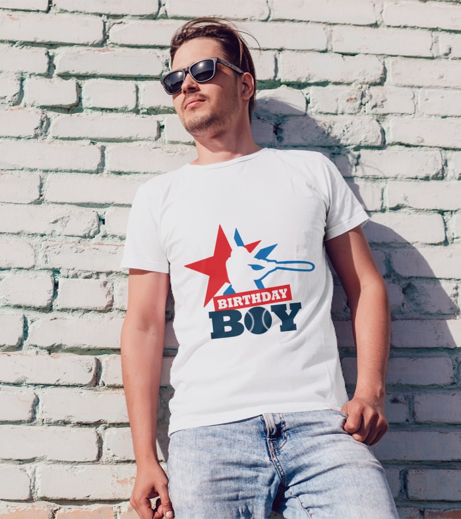 Birthday Boy Baseball Silhouette Star T-Shirt