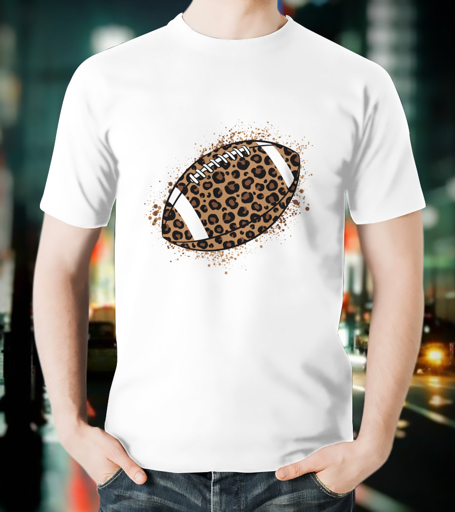 Leopard Print American Football Ball T-Shirt