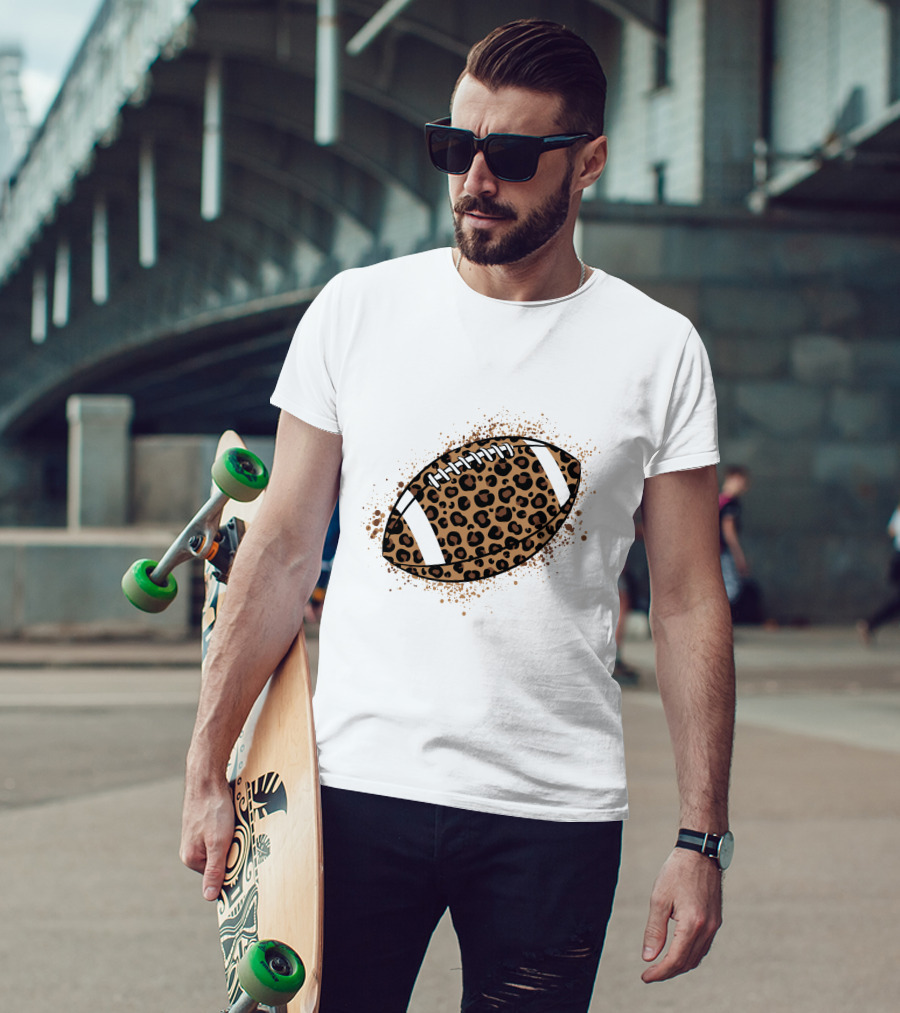 Leopard Print American Football Ball T-Shirt