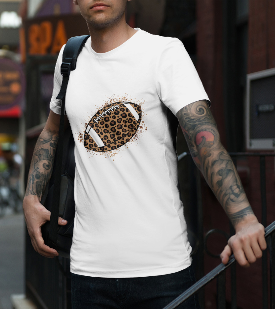 Leopard Print American Football Ball T-Shirt