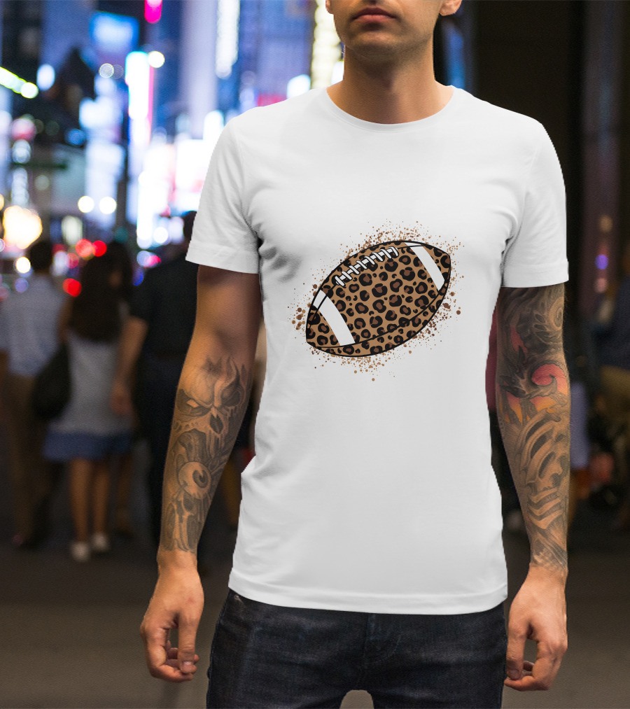 Leopard Print American Football Ball T-Shirt