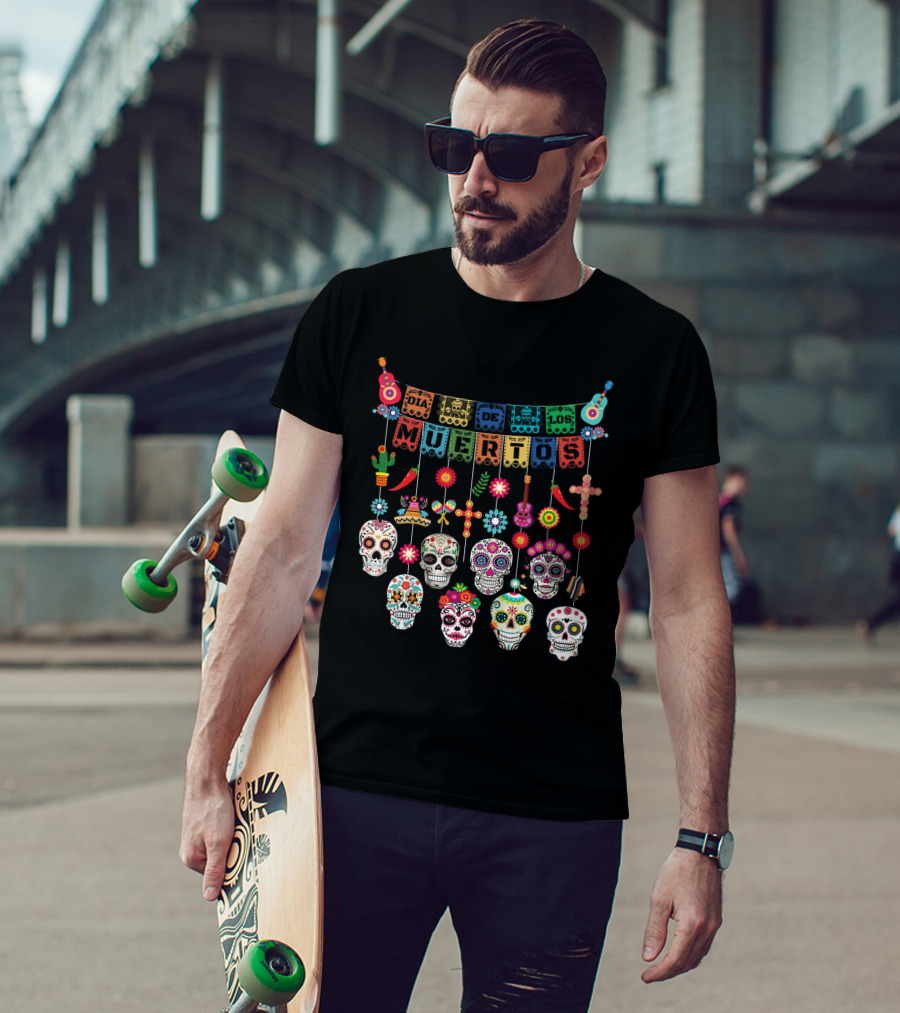 Dia De Los Muertos Colorful Sugar Skulls And Festive Decorations Day Of The Dead T-Shirt