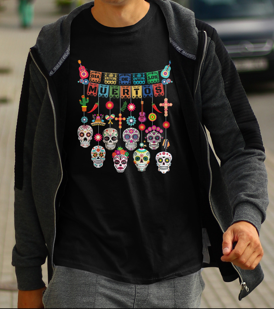 Dia De Los Muertos Colorful Sugar Skulls And Festive Decorations Day Of The Dead T-Shirt