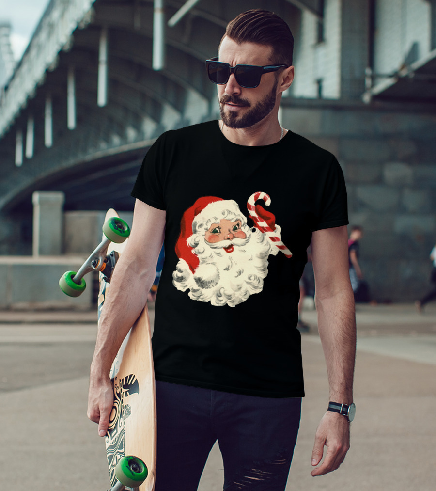 Retro Santa Claus Candy Cane Vintage Christmas T-Shirt