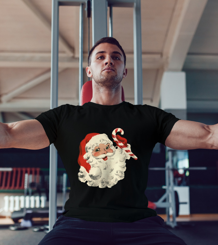 Retro Santa Claus Candy Cane Vintage Christmas T-Shirt