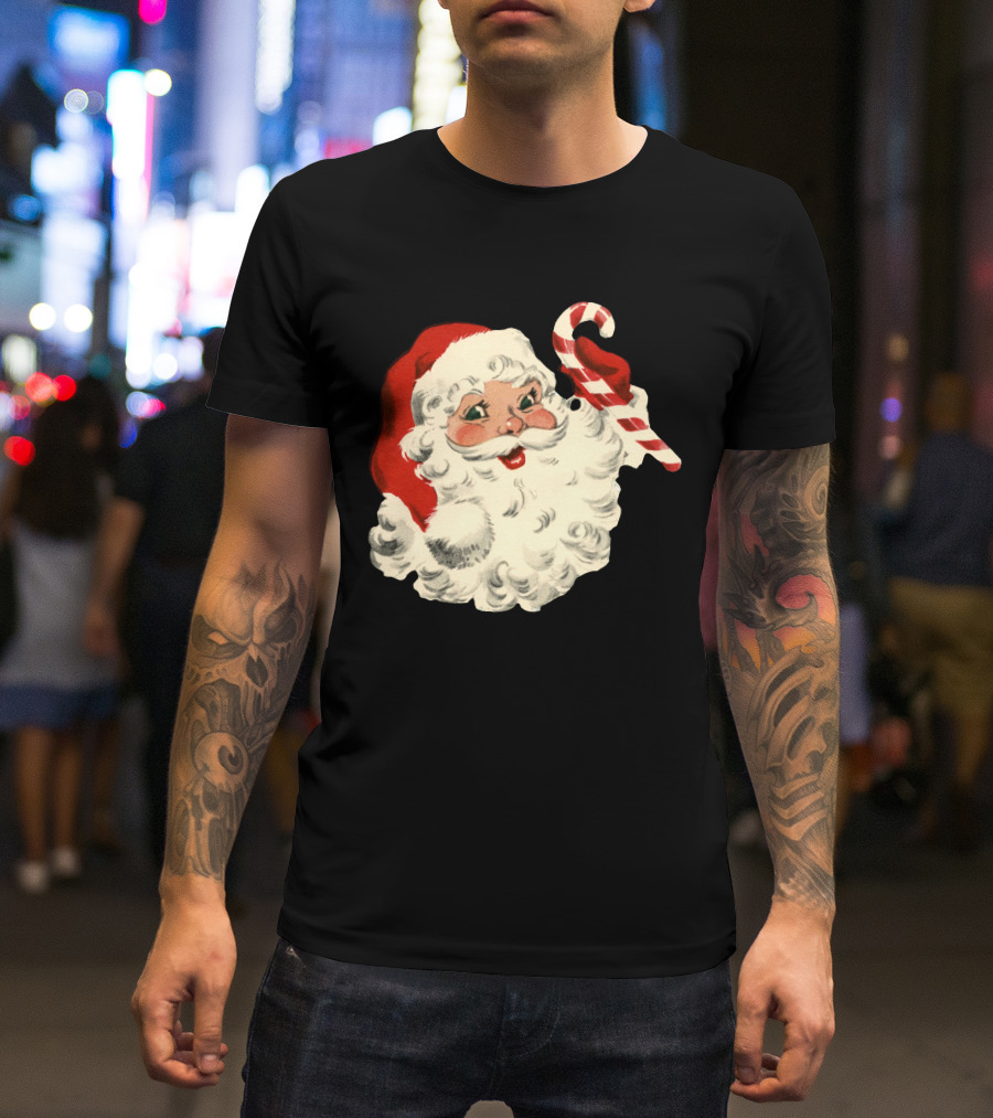 Retro Santa Claus Candy Cane Vintage Christmas T-Shirt