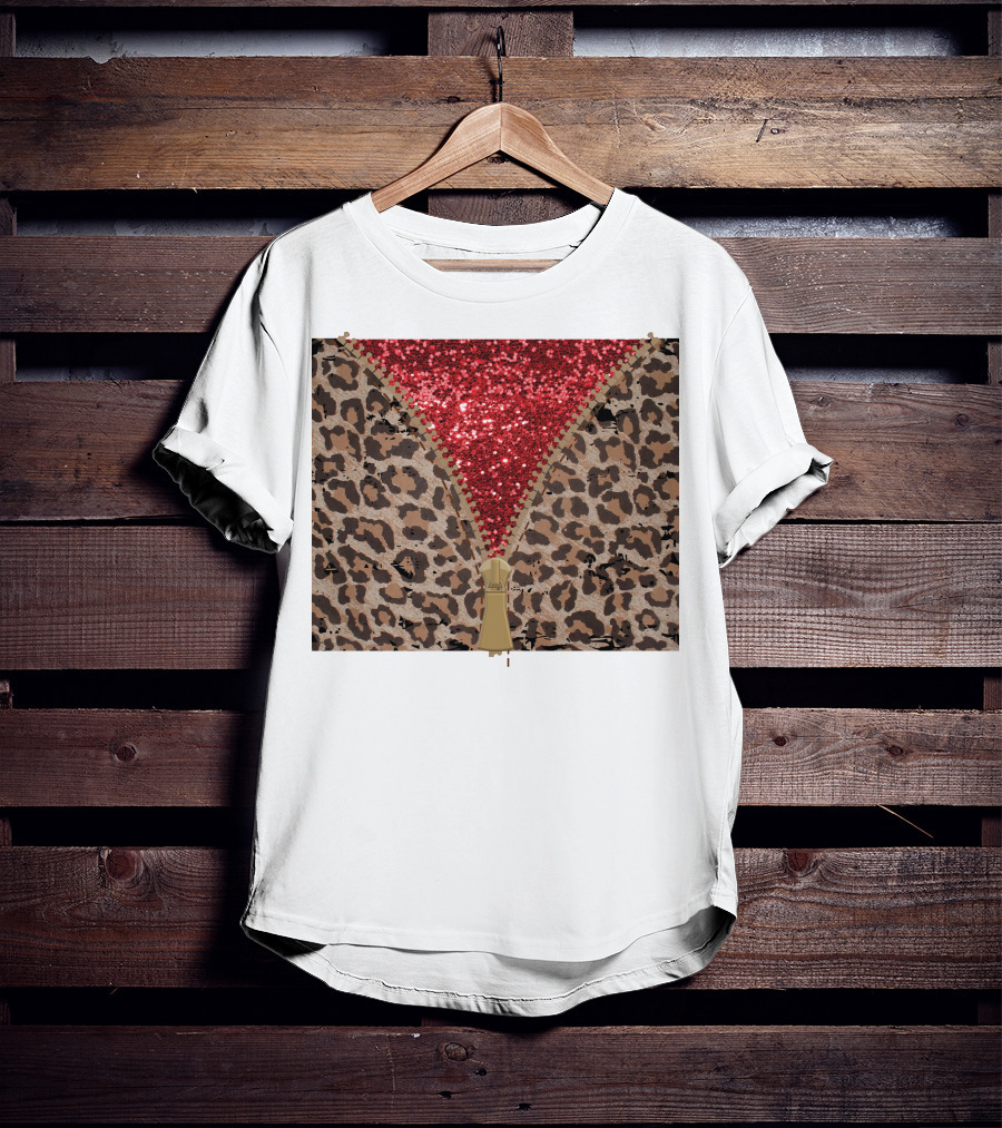 Red Faux Glitter Leopard Zipper Tumbler T-Shirt