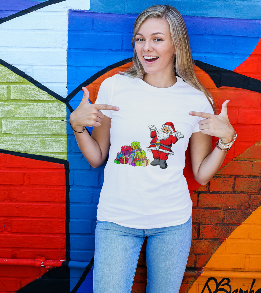 Santa Claus With Colorful Wrapped Gifts T-Shirt