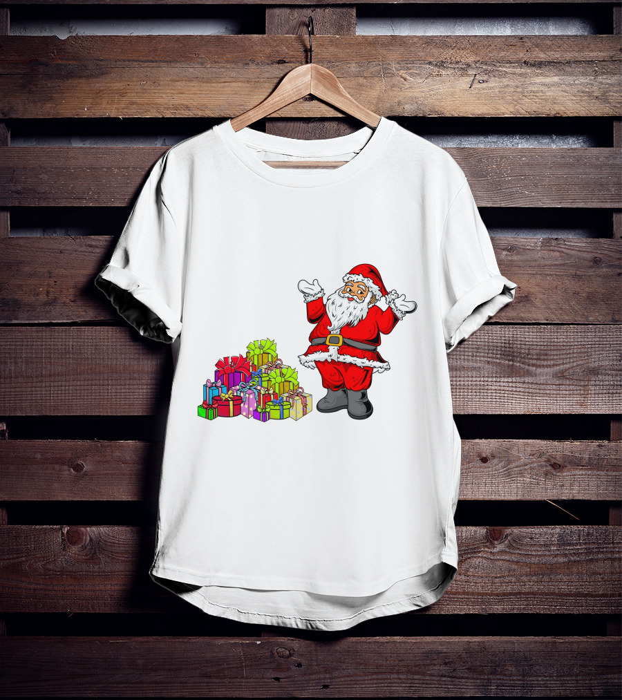 Santa Claus With Colorful Wrapped Gifts T-Shirt