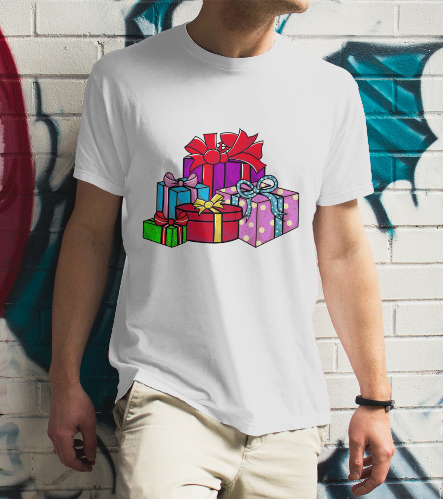 Christmas Presents With Bright Bows And Polka Dots T-Shirt