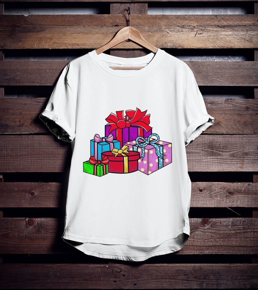 Christmas Presents With Bright Bows And Polka Dots T-Shirt