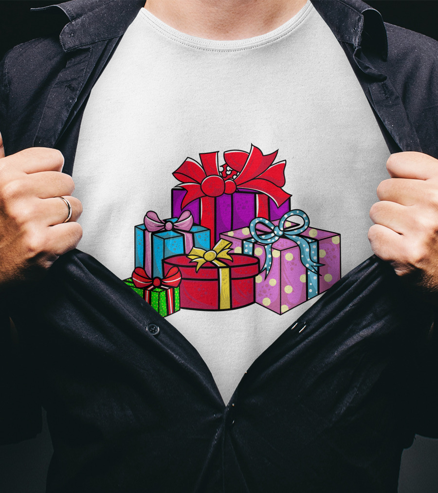 Christmas Presents With Bright Bows And Polka Dots T-Shirt