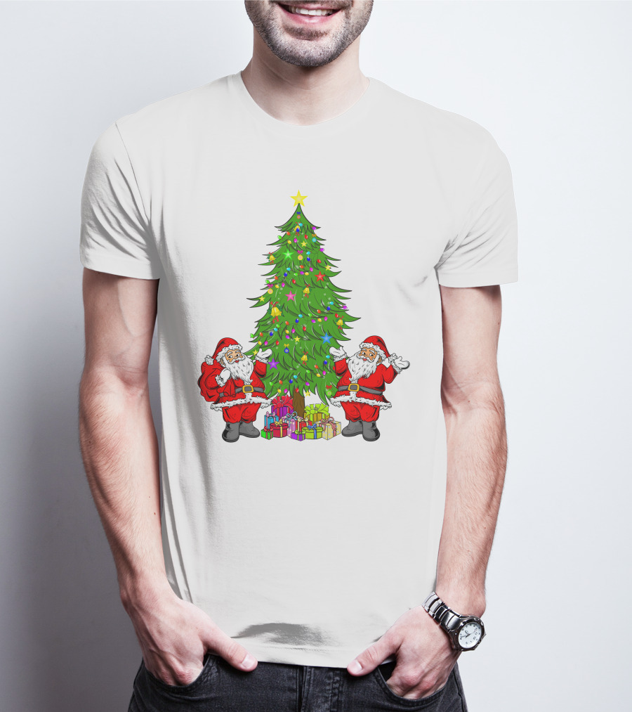 Christmas Tree Santa Claus Presents Holiday Decor T-Shirt