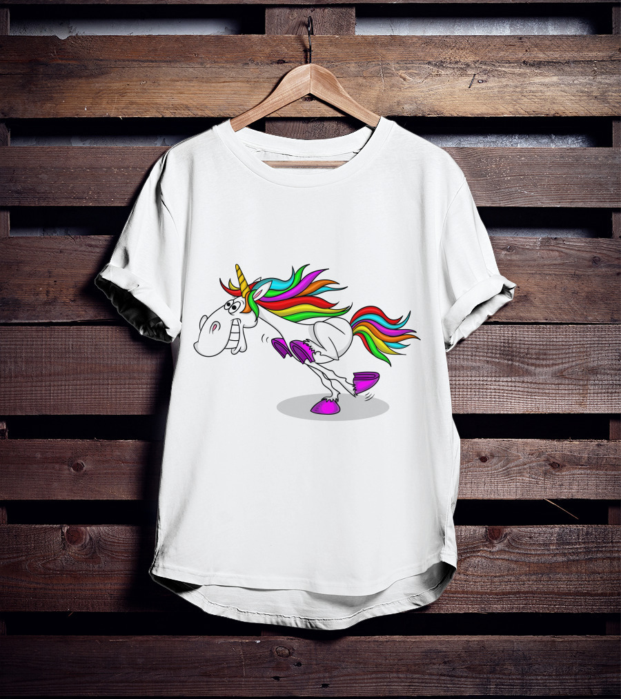 Funny Colorful Running Unicorn With Rainbow Hair T-Shirt