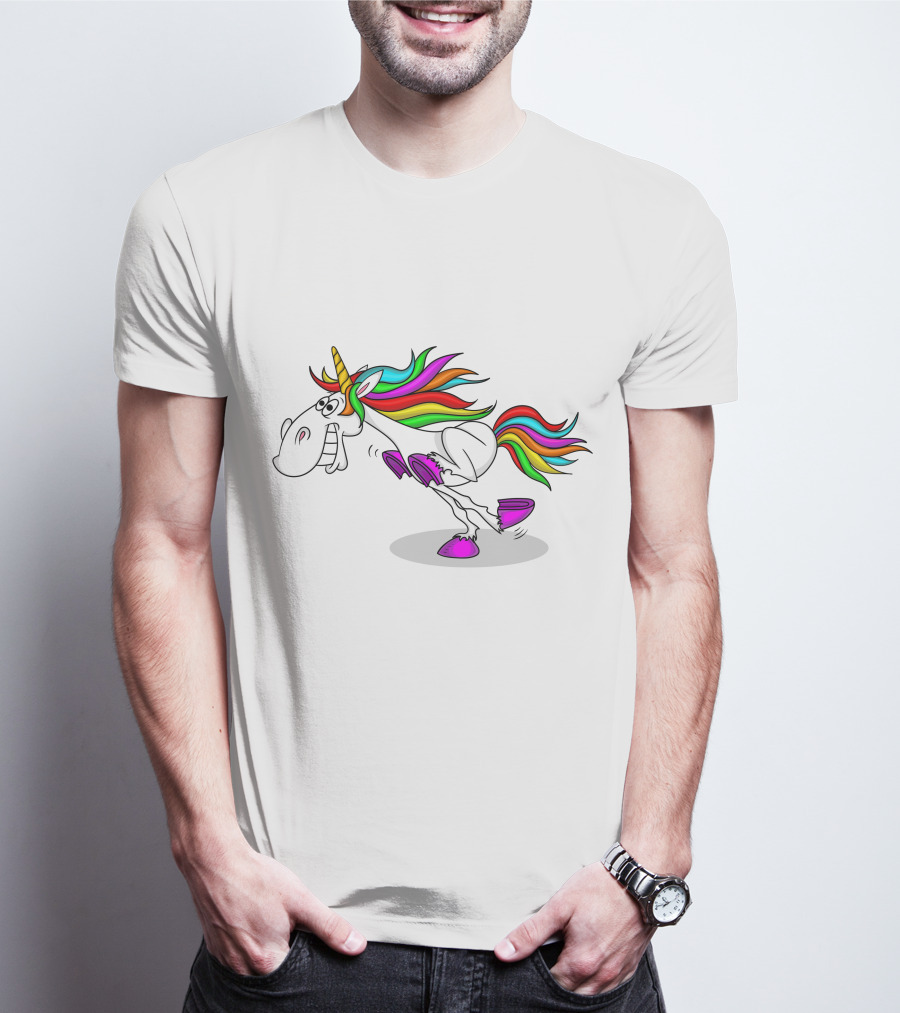 Funny Colorful Running Unicorn With Rainbow Hair T-Shirt