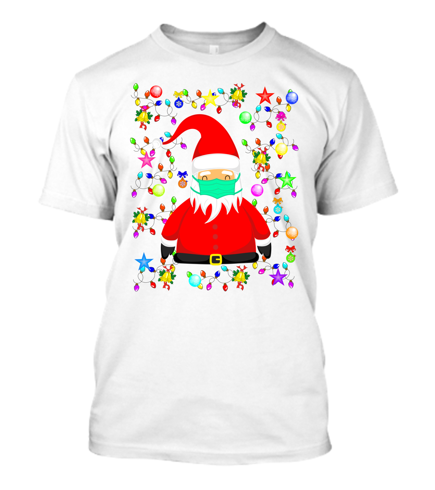 Santa Claus Christmas Mask Ornament Lights T-Shirt