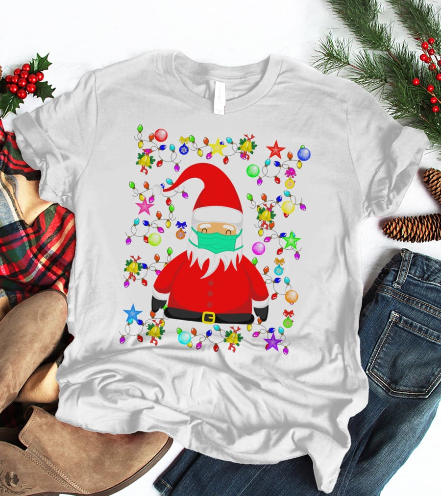 Santa Claus Christmas Mask Ornament Lights T-Shirt