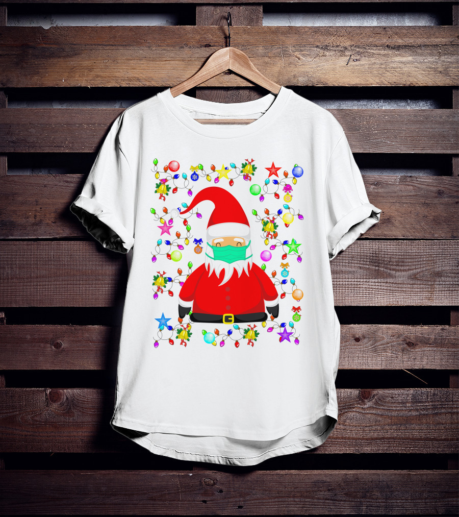 Santa Claus Christmas Mask Ornament Lights T-Shirt