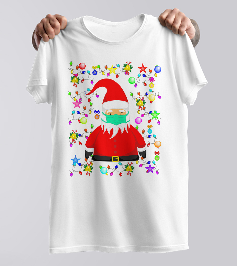 Santa Claus Christmas Mask Ornament Lights T-Shirt