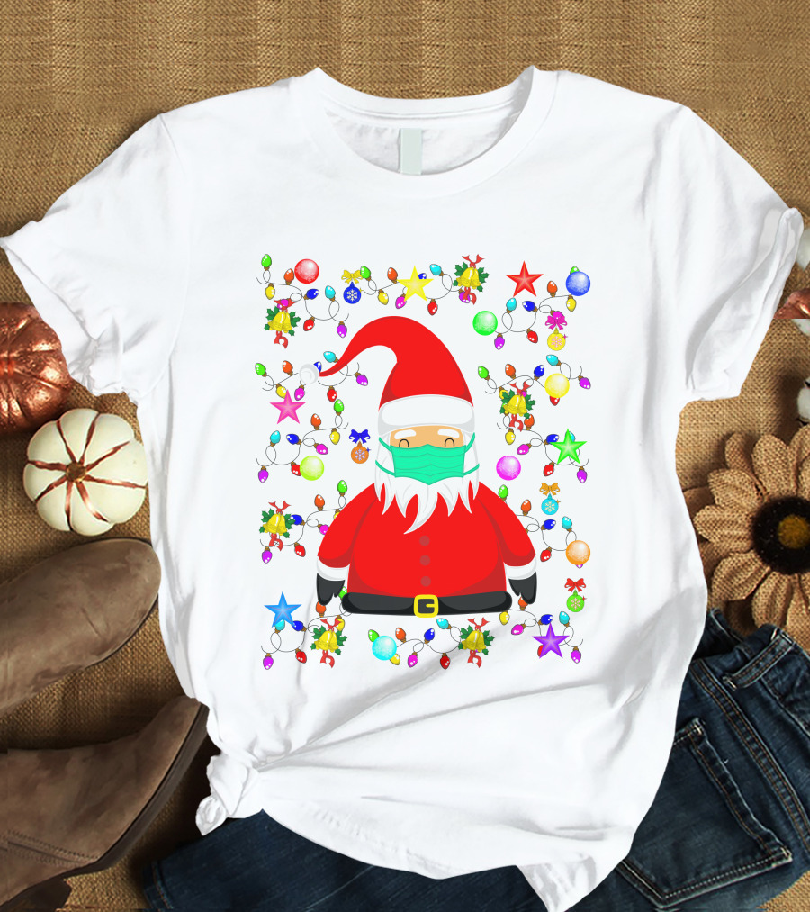 Santa Claus Christmas Mask Ornament Lights T-Shirt