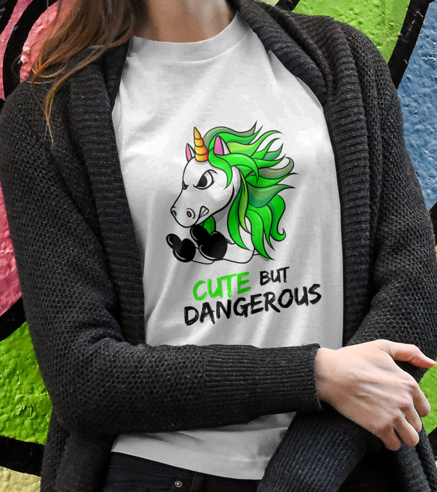 Cute But Dangerous Unicorn Green Hair T-Shirt