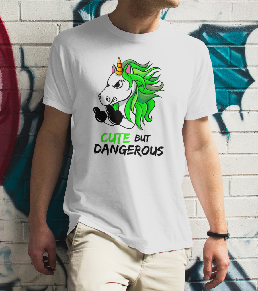 Cute But Dangerous Unicorn Green Hair T-Shirt