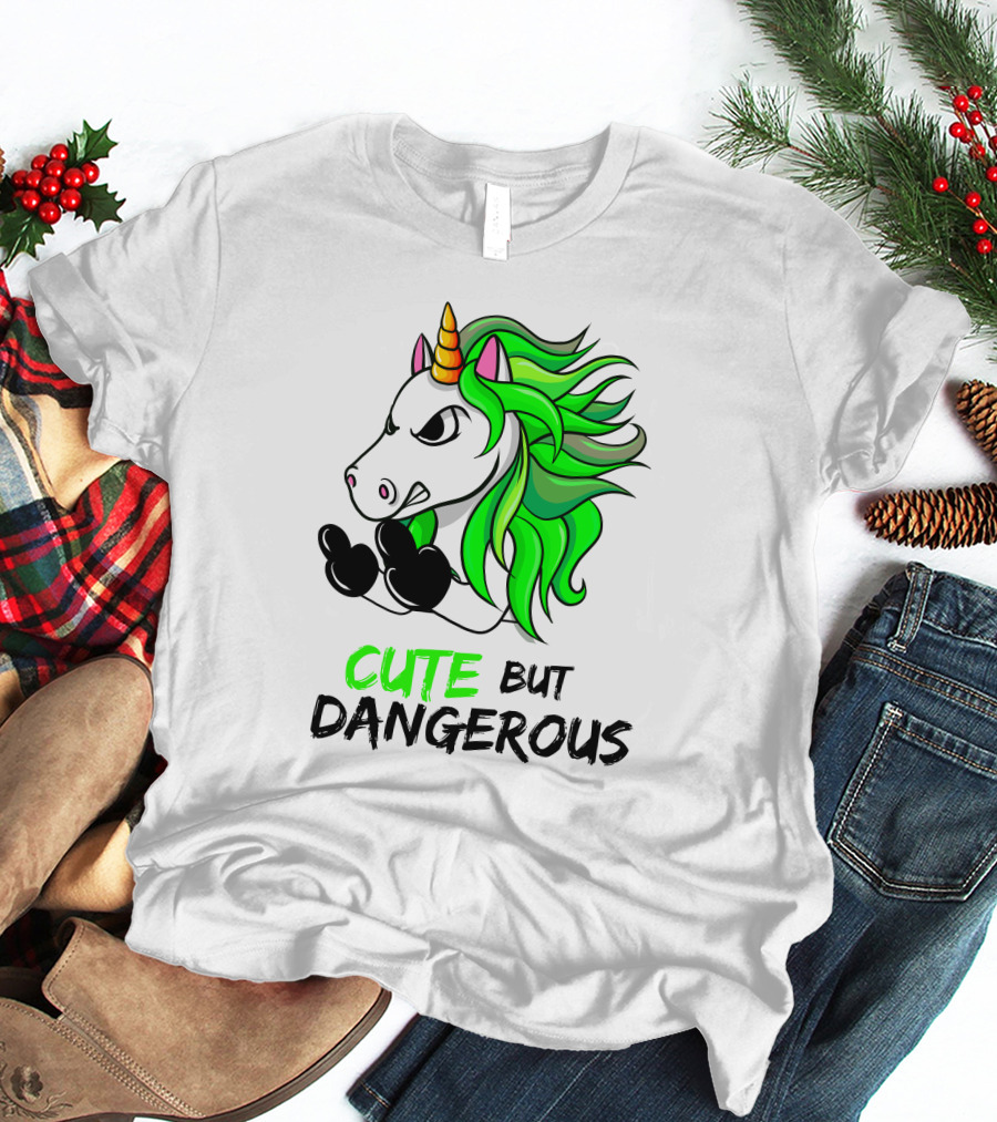 Cute But Dangerous Unicorn Green Hair T-Shirt