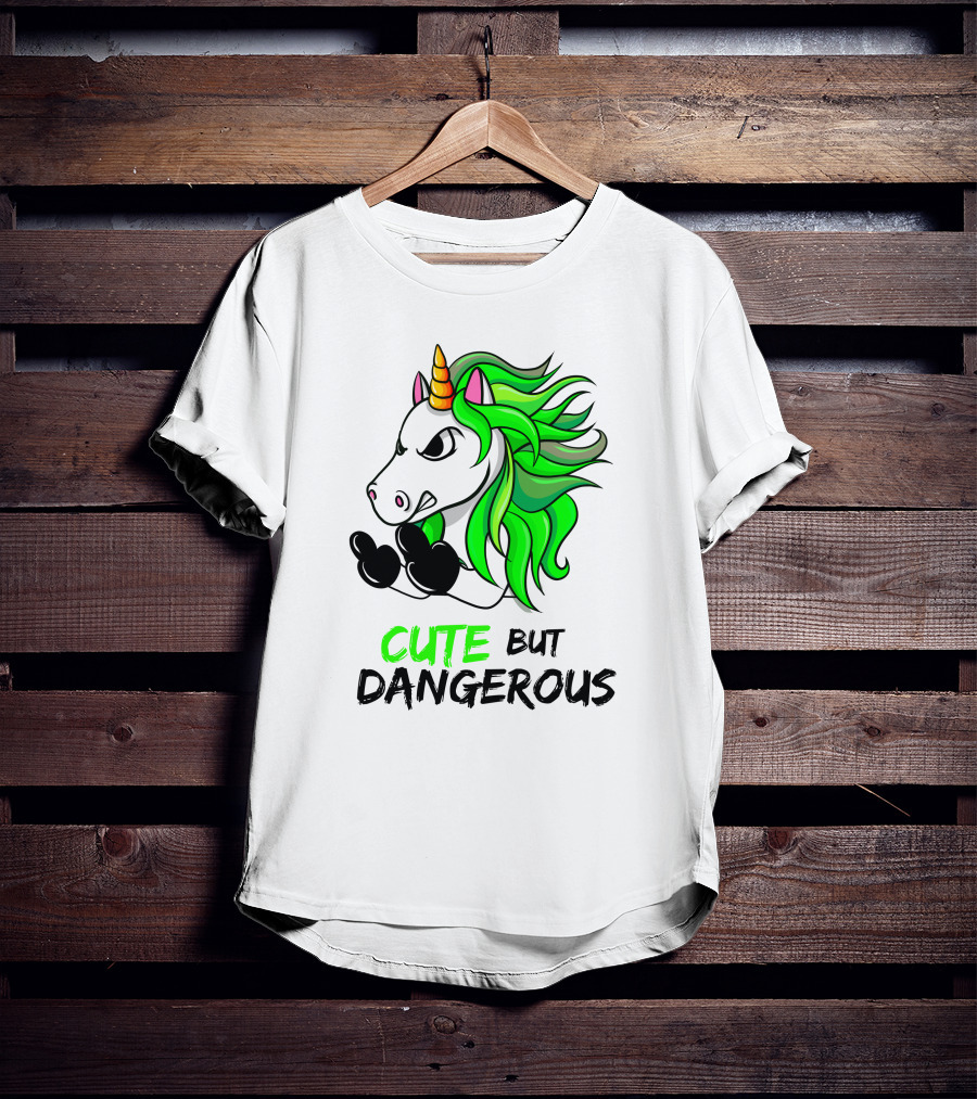 Cute But Dangerous Unicorn Green Hair T-Shirt