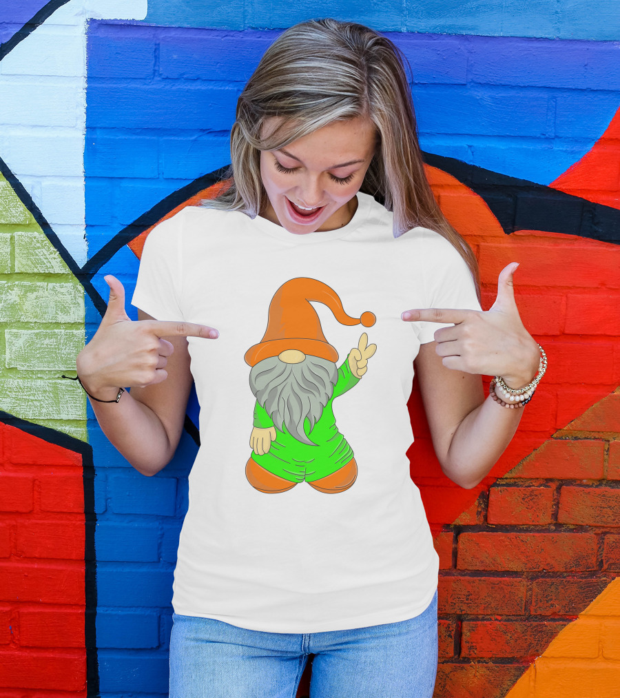 Cute Gnome Say Hi Peace Gesture T-Shirt
