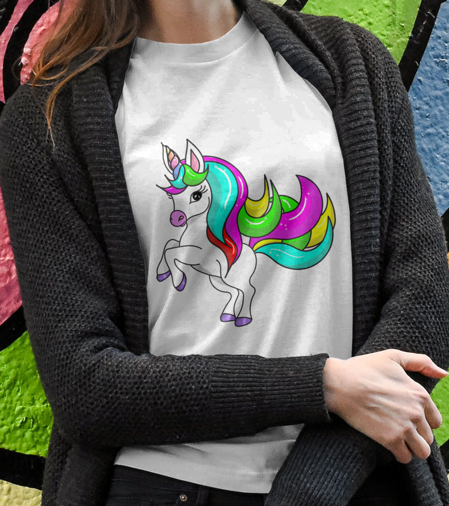 Vibrant Rainbow-Maned Unicorn Charm T-Shirt