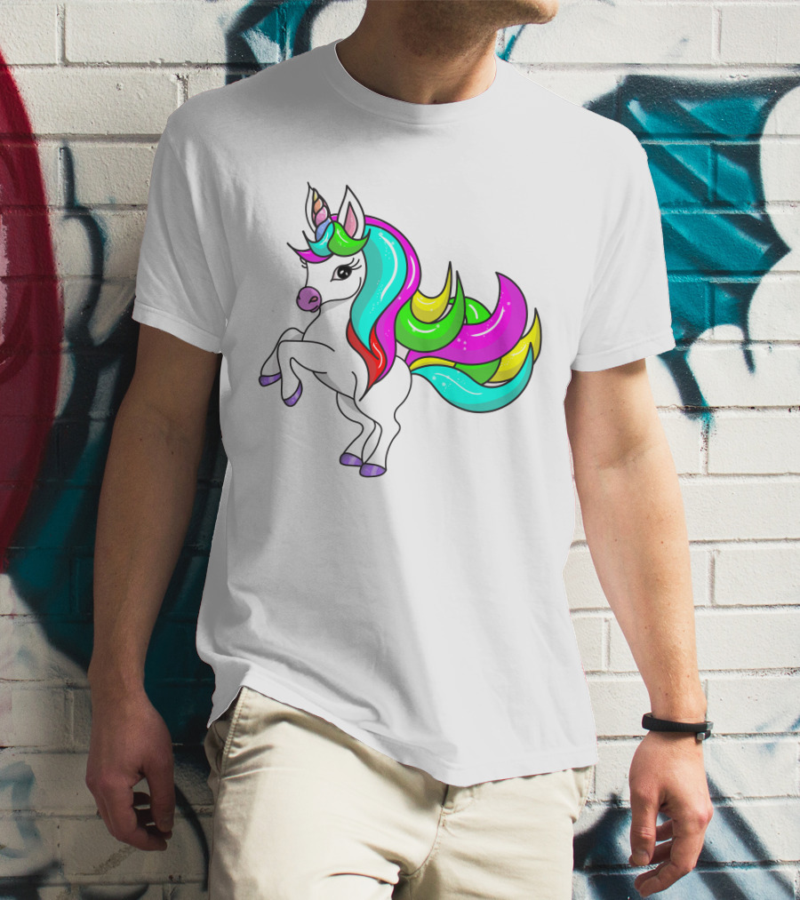 Vibrant Rainbow-Maned Unicorn Charm T-Shirt