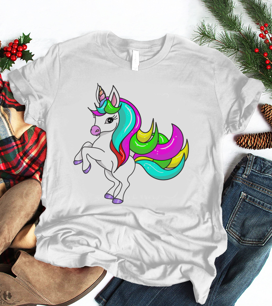 Vibrant Rainbow-Maned Unicorn Charm T-Shirt