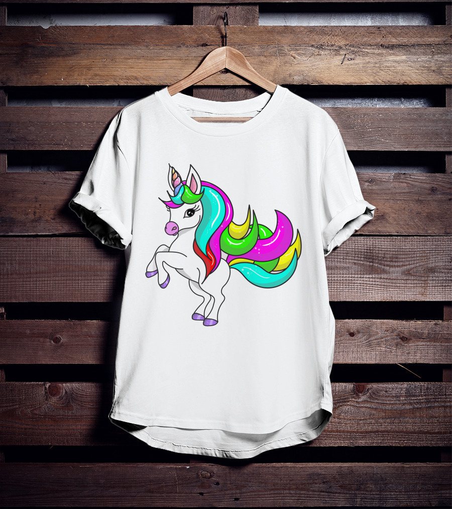 Vibrant Rainbow-Maned Unicorn Charm T-Shirt
