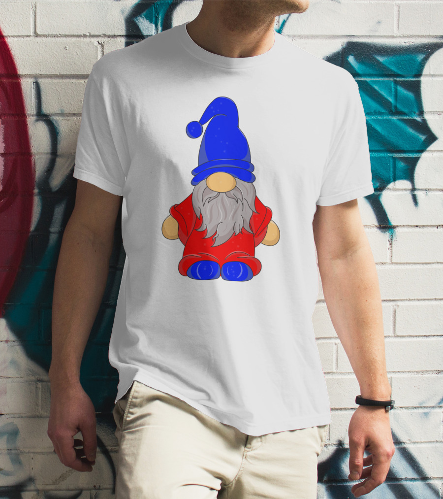 Funny Gnome With Blue Hat And Red Suit T-Shirt
