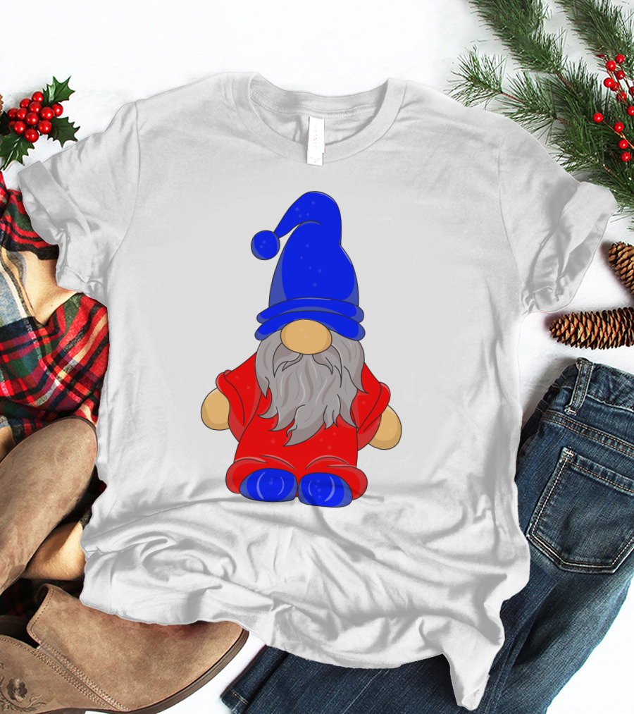 Funny Gnome With Blue Hat And Red Suit T-Shirt