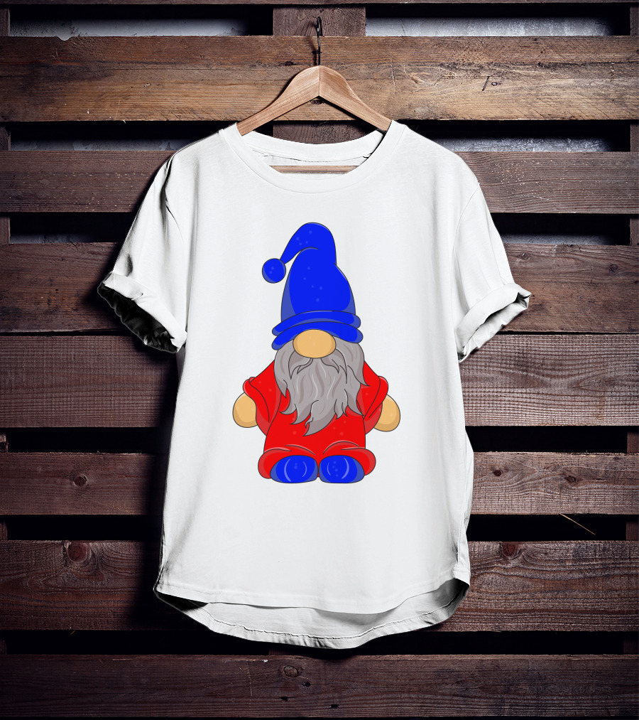 Funny Gnome With Blue Hat And Red Suit T-Shirt