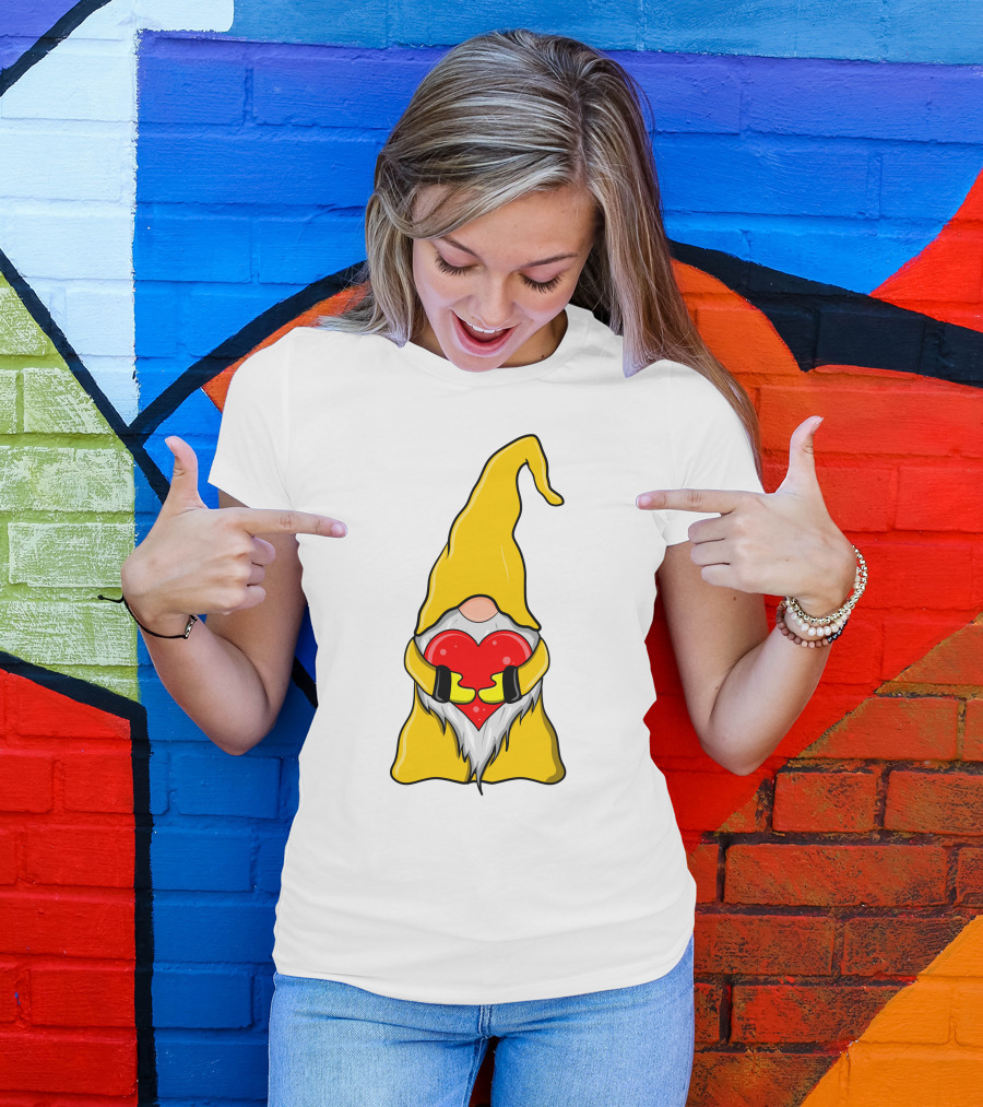 Gnome Holding Heart Hippie Valentine T-Shirt