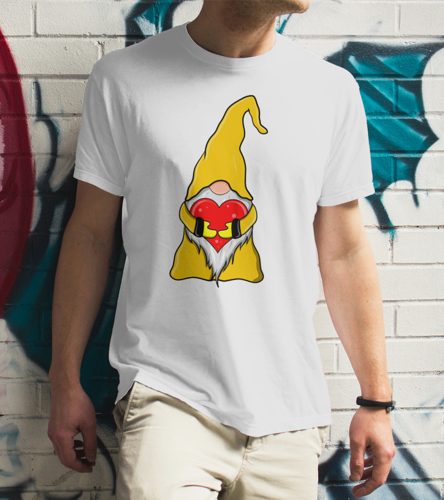 Gnome Holding Heart Hippie Valentine T-Shirt