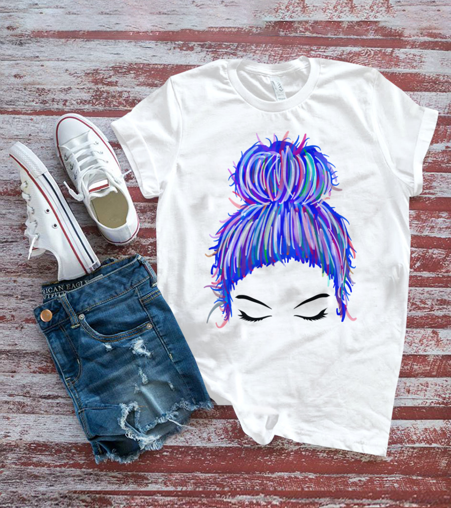 Messy Bun Mom Colorful Hair Updo T-Shirt