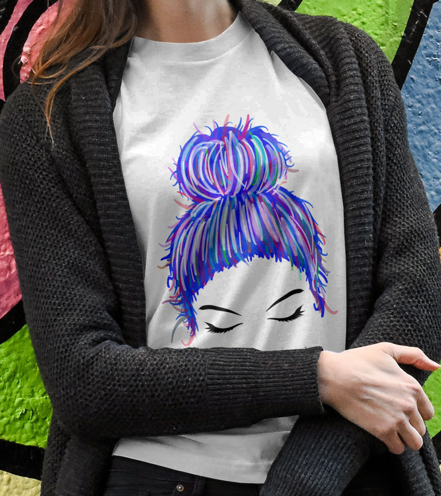 Messy Bun Mom Colorful Hair Updo T-Shirt