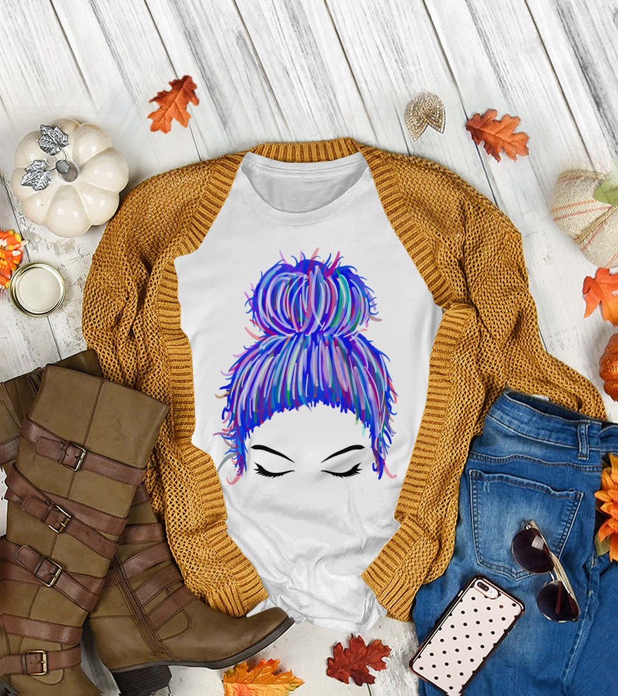 Messy Bun Mom Colorful Hair Updo T-Shirt
