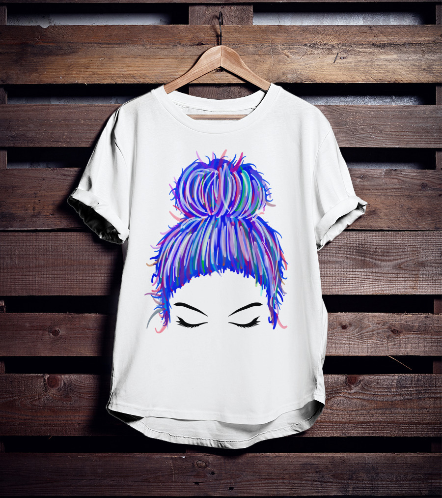 Messy Bun Mom Colorful Hair Updo T-Shirt