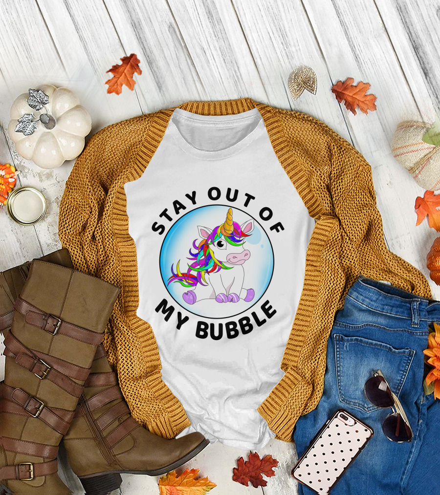 Stay Out Of My Bubble Unicorn Rainbow Mane T-Shirt