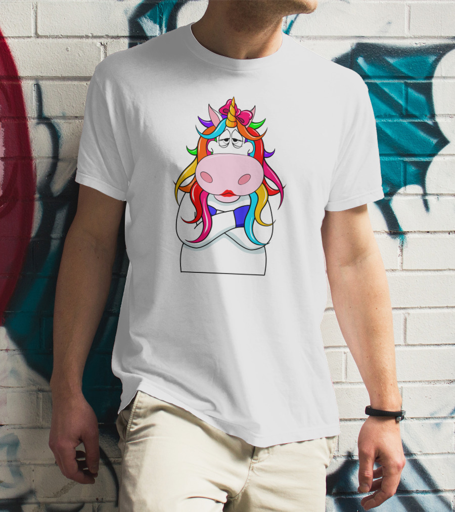 Bored Unicorn With Rainbow Mane And Crossed Arms T-Shirt
