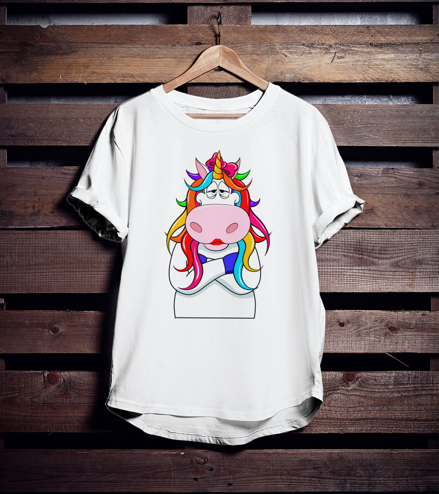 Bored Unicorn With Rainbow Mane And Crossed Arms T-Shirt