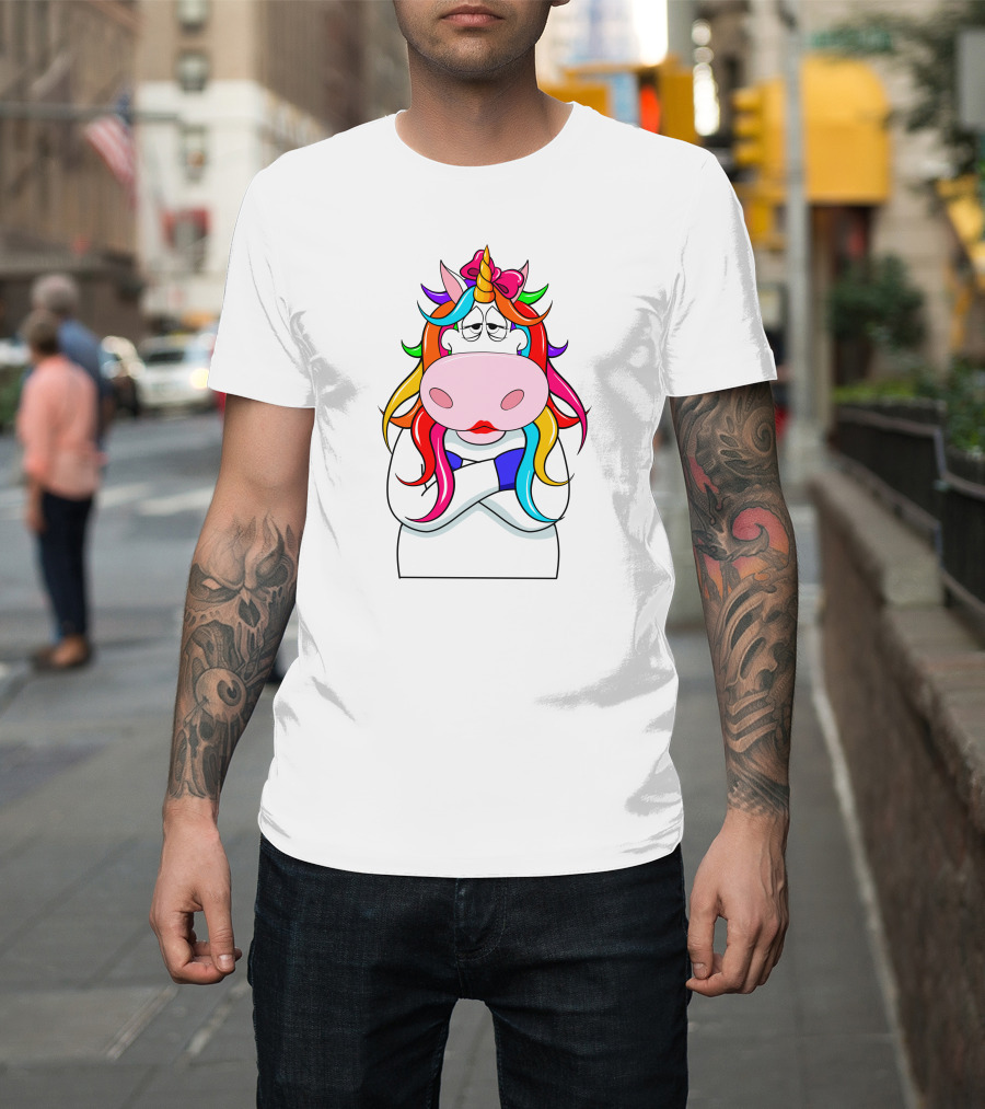 Bored Unicorn With Rainbow Mane And Crossed Arms T-Shirt