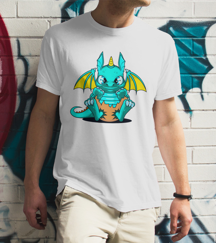 Cool Baby Dragon With Horns Sitting On Eggshell T-Shirt